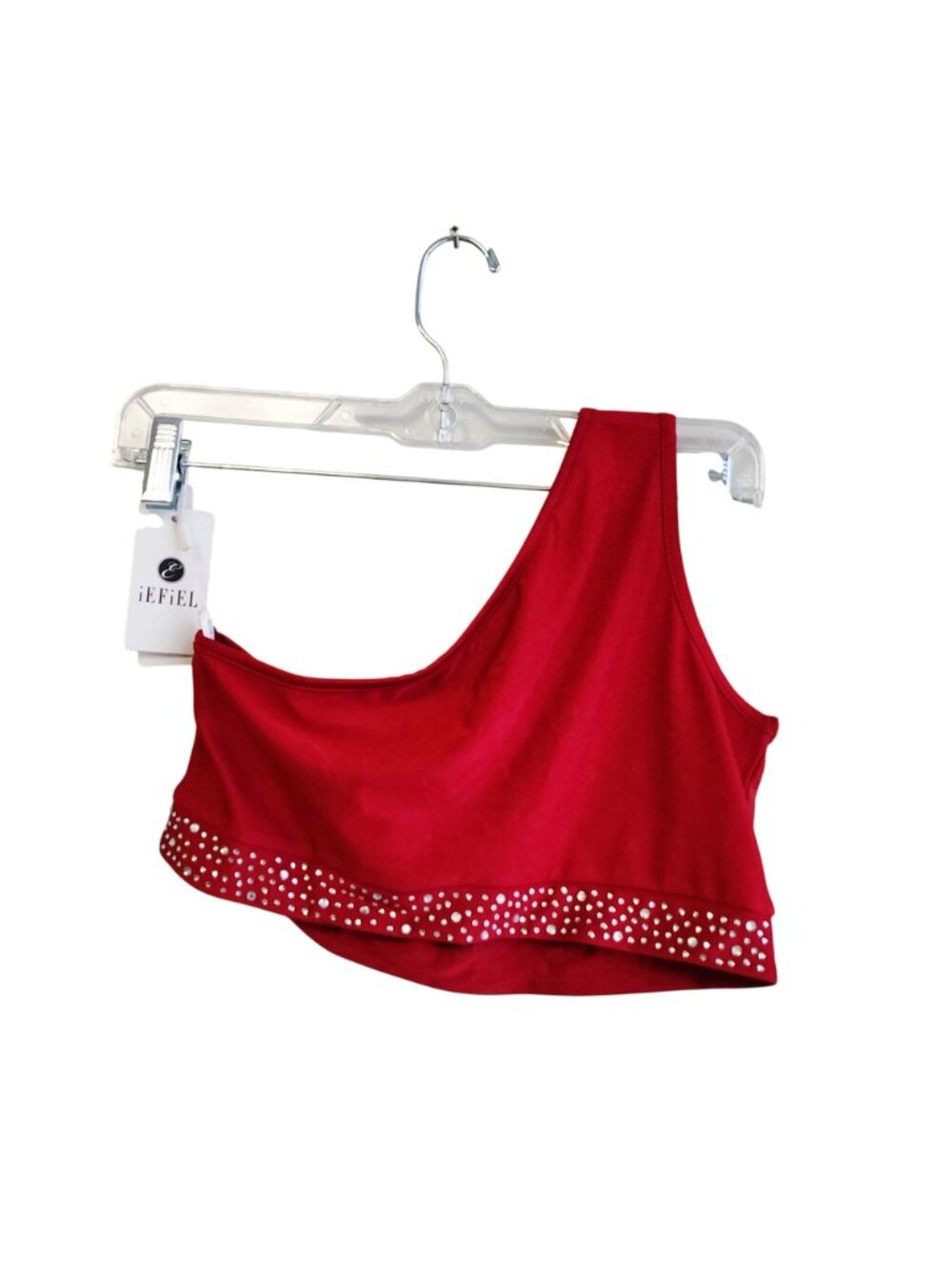 Red Asymmetrical Dance Costume Set  Rhinestones One-Shoulder Top   Skirt Size 14 - Picture 6 of 11